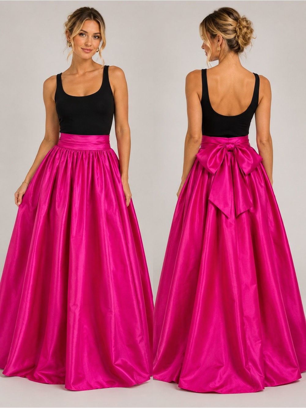 Milly 100% Silk Bow Ball Skirt Fuchsia Pink Maxi NWT Sz 14 MSRP $895